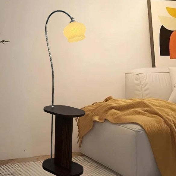 Modern Arc Floor Lamp with Integrated Side Table