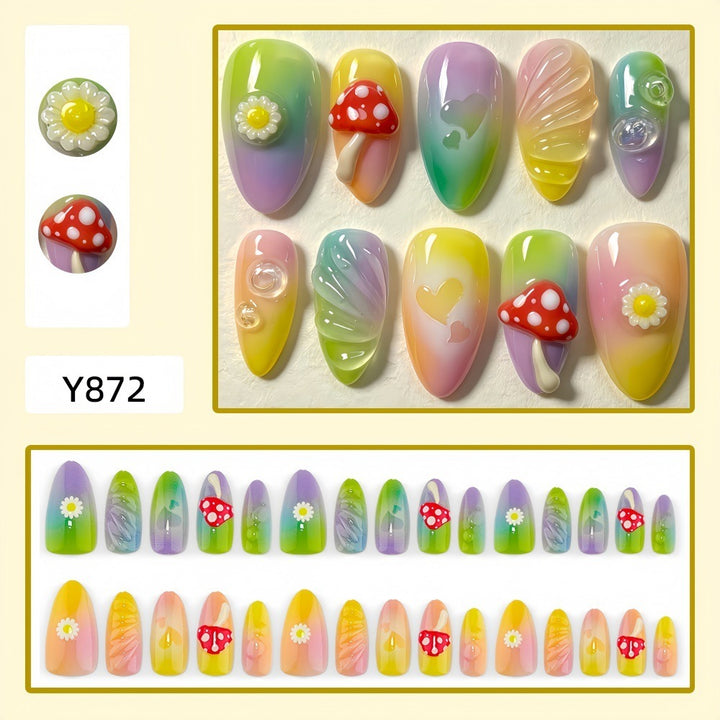 Artificial nails with cheerful flower and mushroom patterns Kalsten