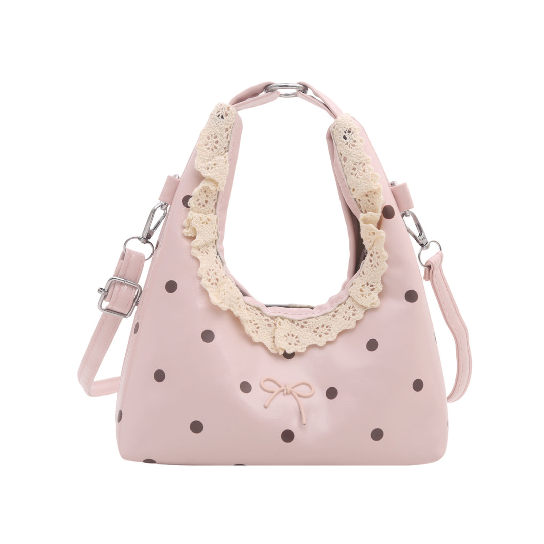 Decorative Lace-Trimmed Polka Dot Handbag