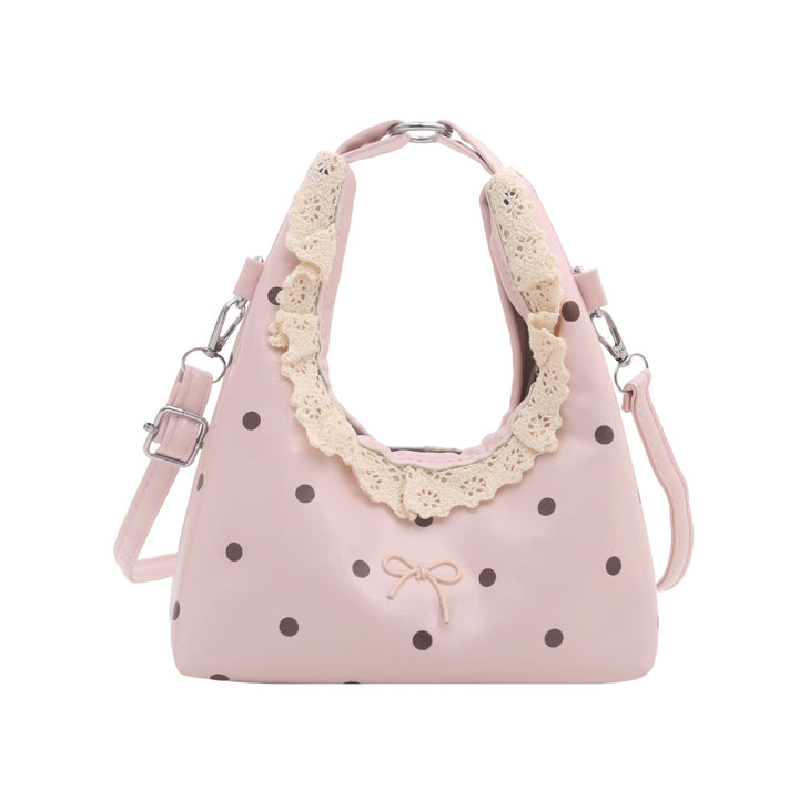 Decorative Lace-Trimmed Polka Dot Handbag