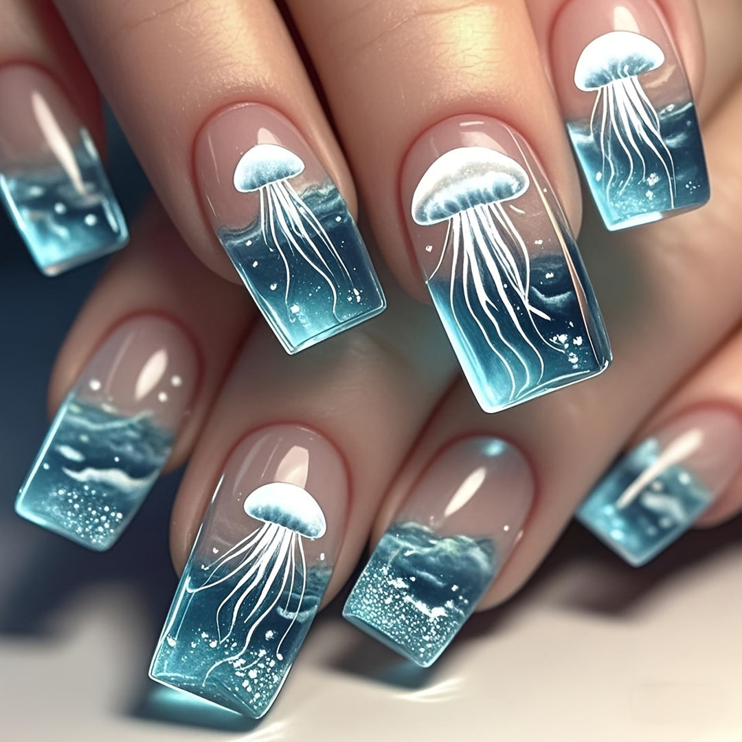 Artificial nails with transparent jellyfish design Kalsten