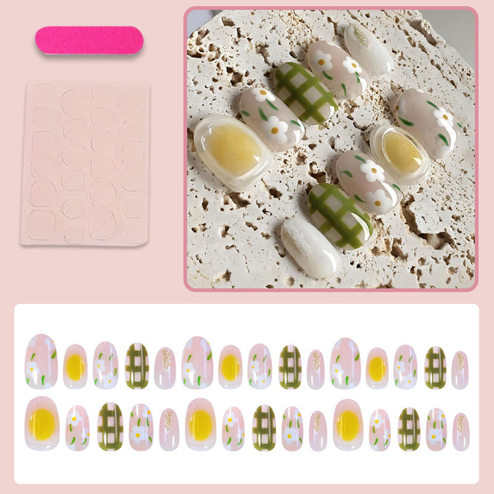 Acrylic nail set with floral and geometric patterns Kalsten