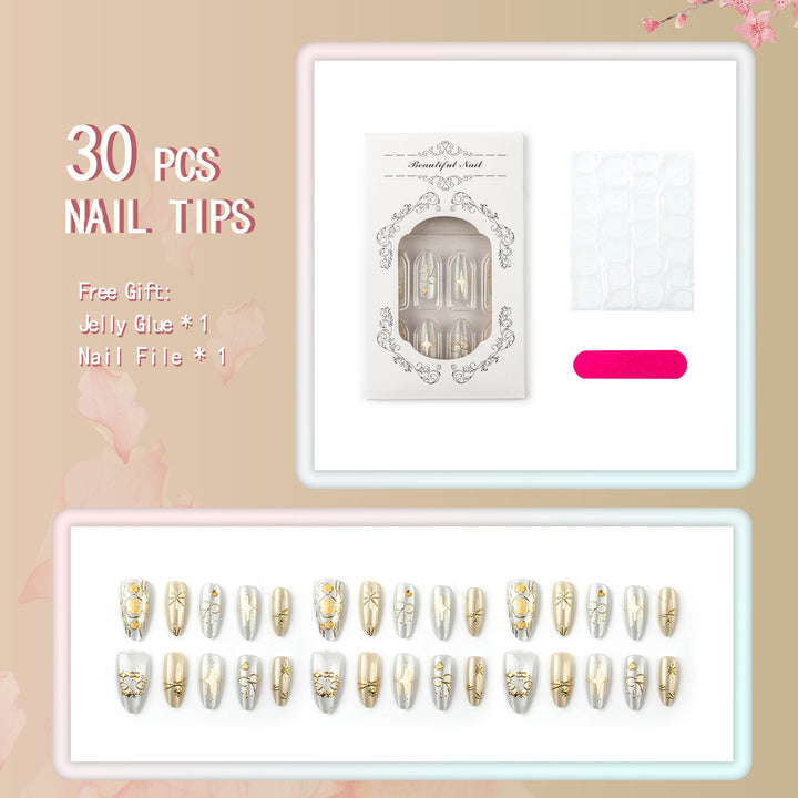Elegant Gold-Embossed Press-On Nail Art Set