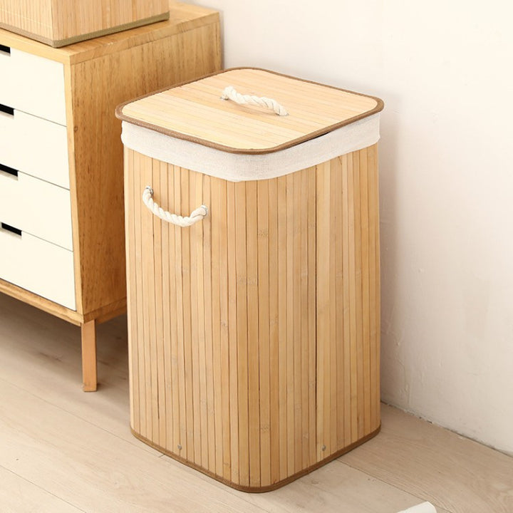 Elegant Laundry Basket Made of Bamboo with Practical Lid Kalsten