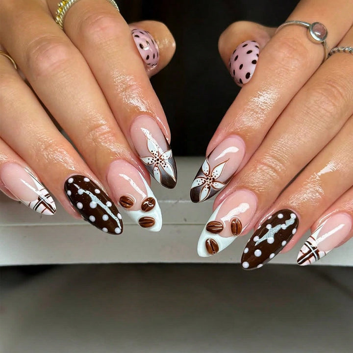 Artificial nails with elegant floral design and creative accents Kalsten