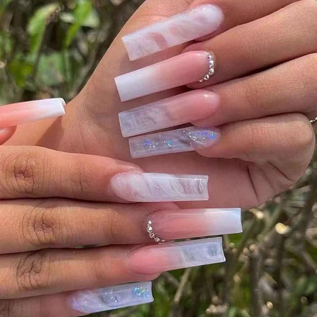 Artificial nail set with glamorous 3D accents and transparent design Kalsten