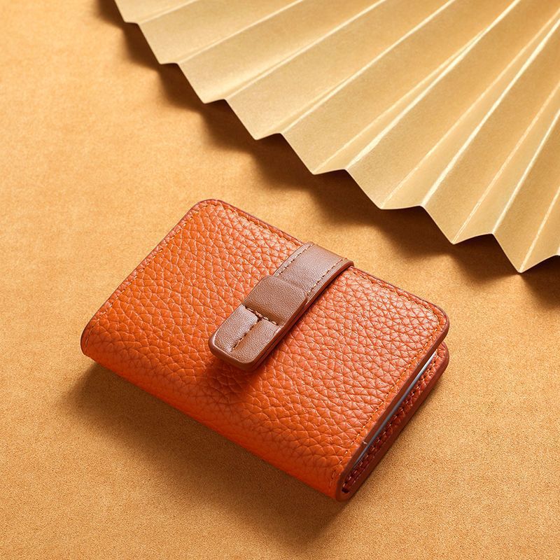 Textured Leather Card Holder with Secure Closure