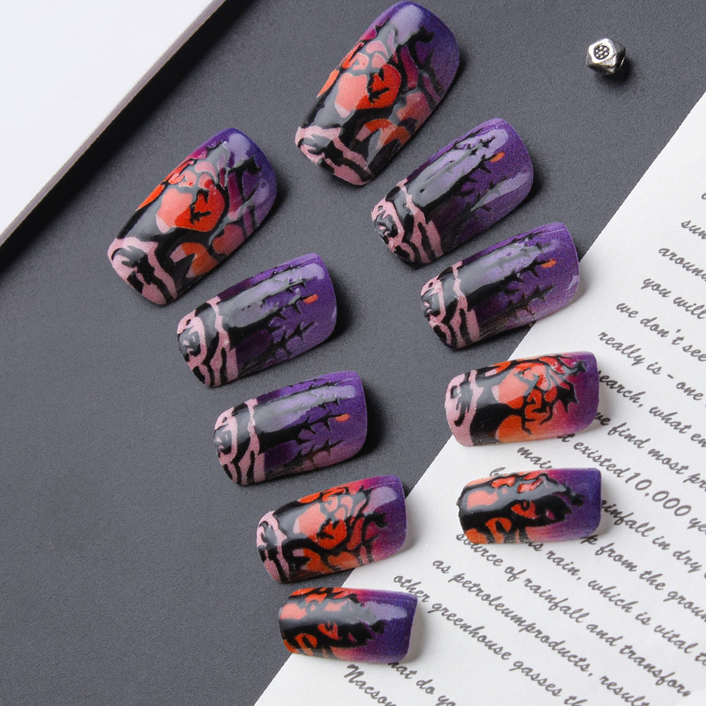 Spooky Night-Themed Gel Nail Art Kalsten