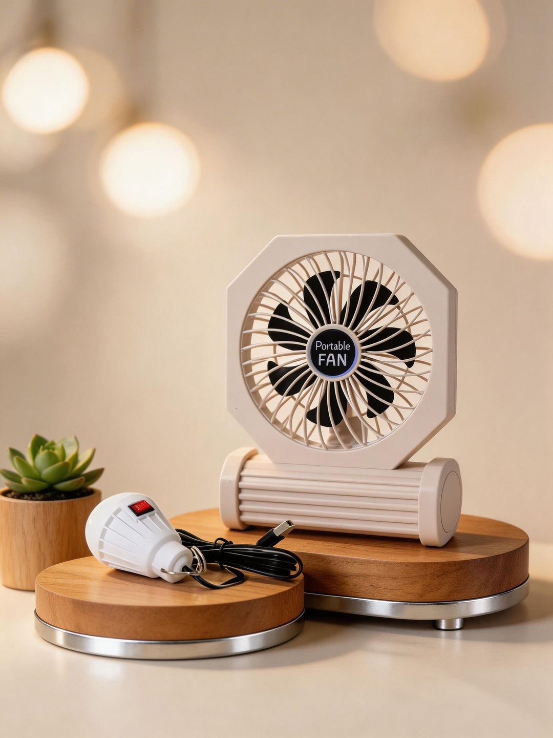 Ladies Portable Table Fan with USB Connection and an Elegant Wooden Base Kalsten