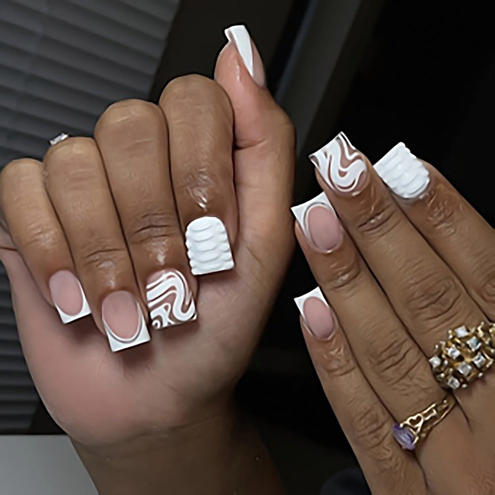 Artistic Press-On Nail Set with Marble and Textured Design Kalsten