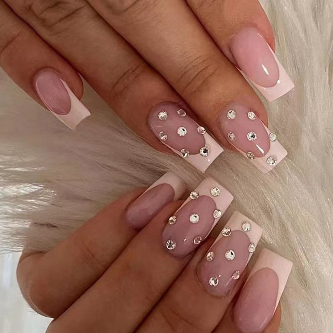 Decorative Rhinestone French Tip Nail Art Set