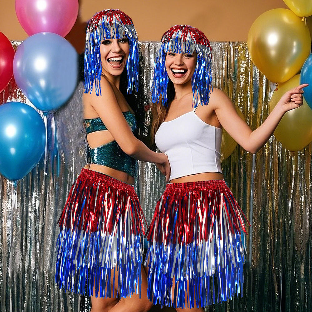 Women's nan metallic foil fringe hula skirt with elastic waistband party costume Kalsten