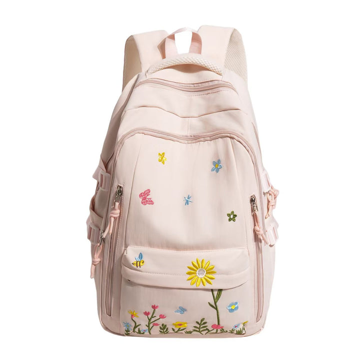 Backpack with Floral Embroidery Pattern and Practical Compartments Kalsten