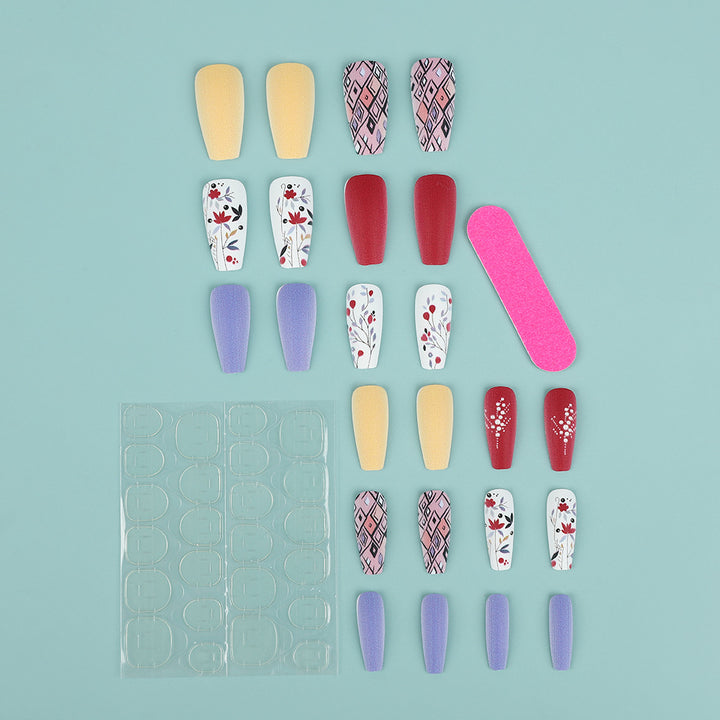 Artificial Nails Set with Floral and Geometric Patterns Kalsten