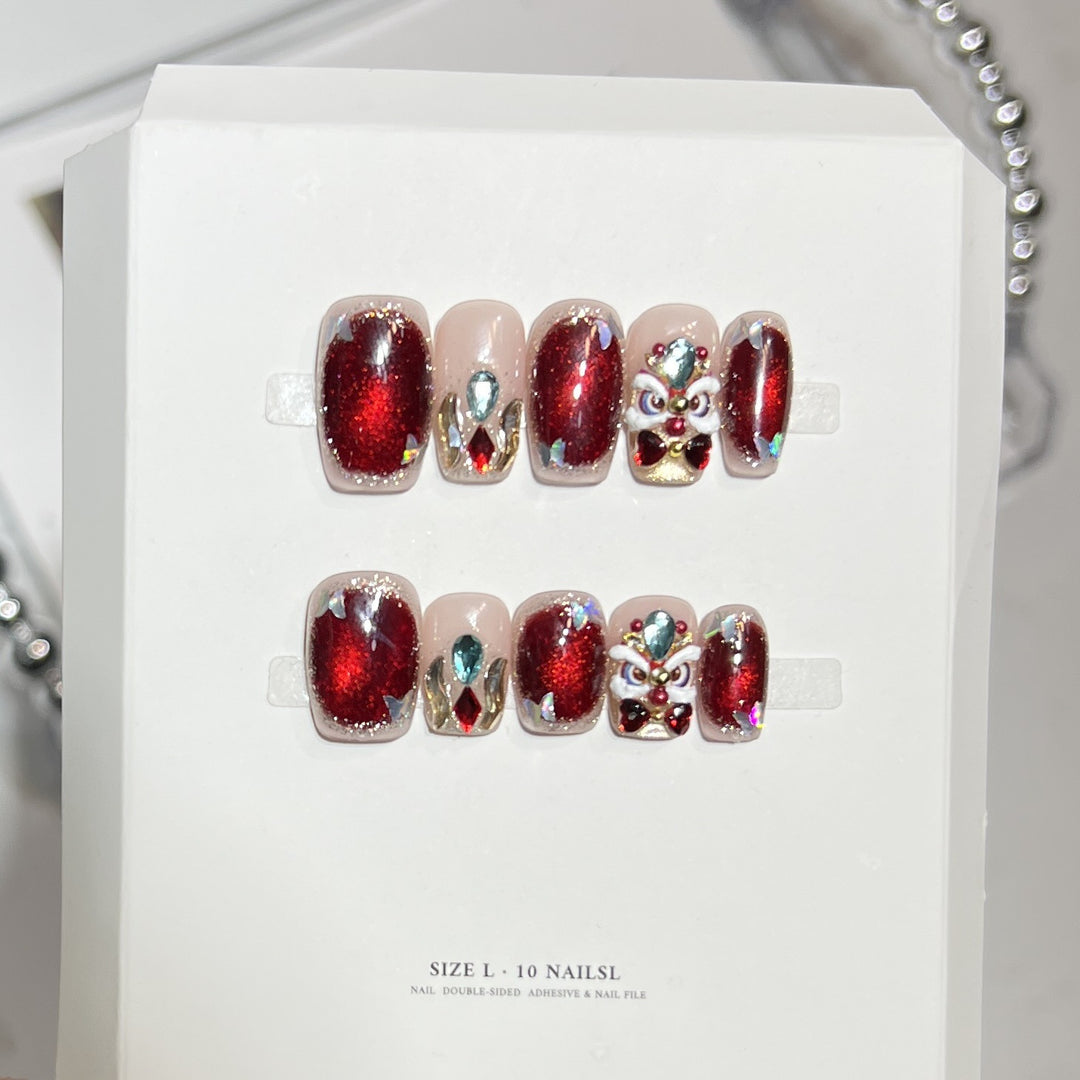 Artistic Press-On Nail Set with Elegant Floral Design Kalsten