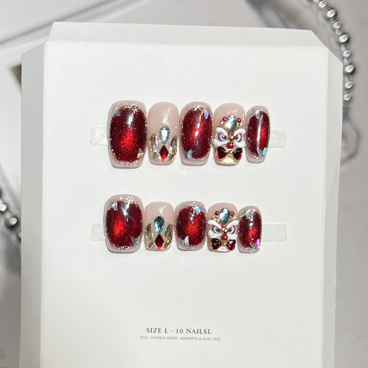 Artistic Press-On Nail Set with Elegant Floral Design Kalsten