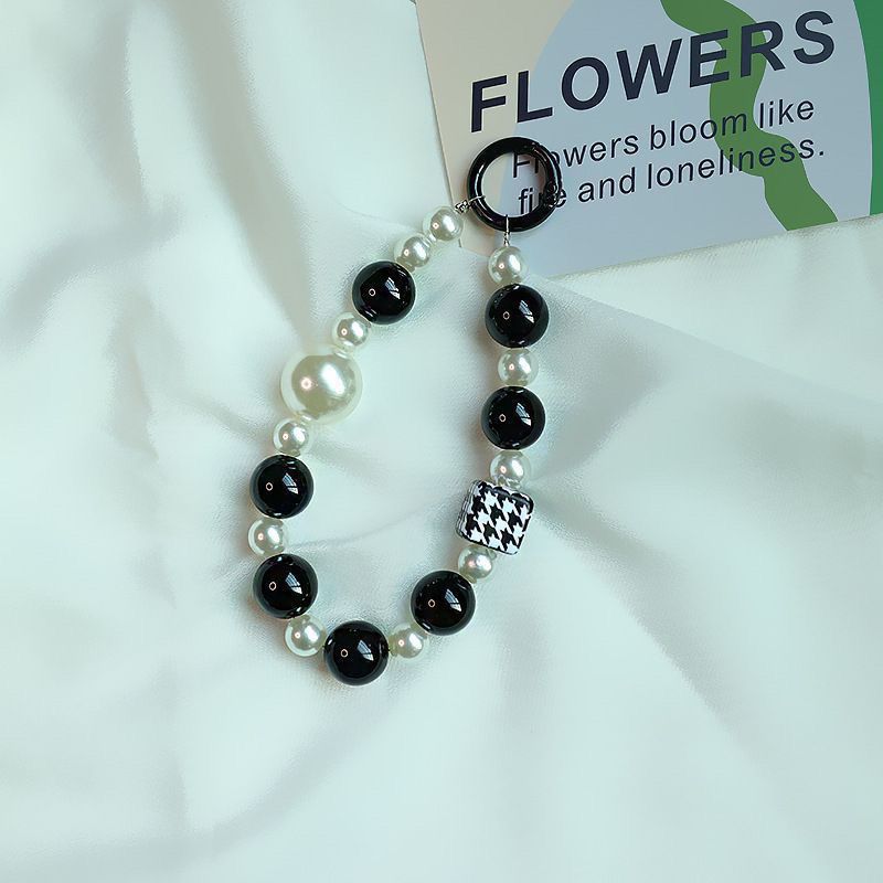 Elegant Pearl and Black Bead Charm Bracelet Kalsten