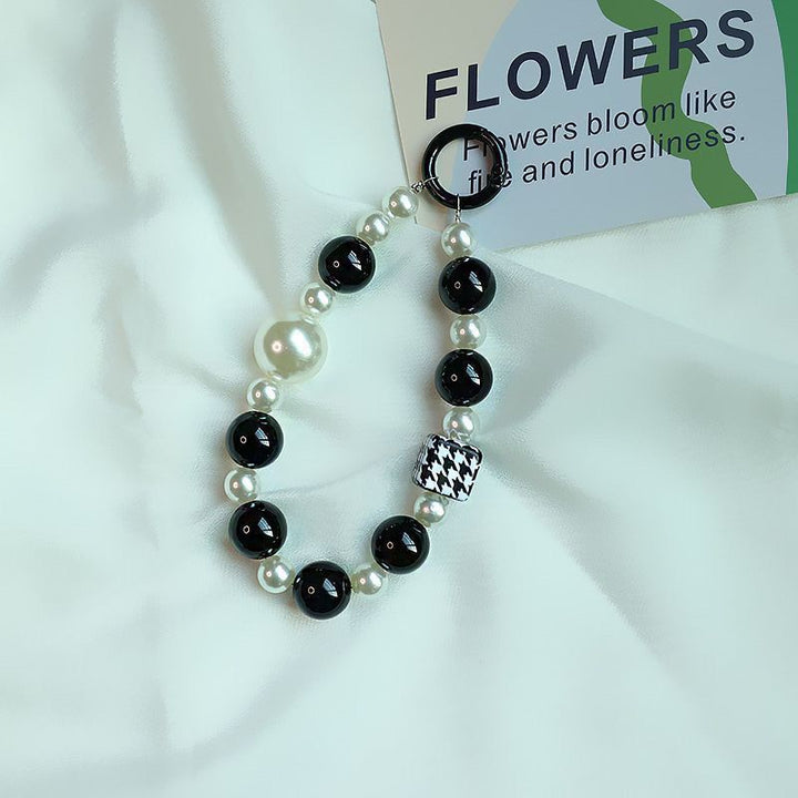 Elegant Pearl and Black Bead Charm Bracelet Kalsten