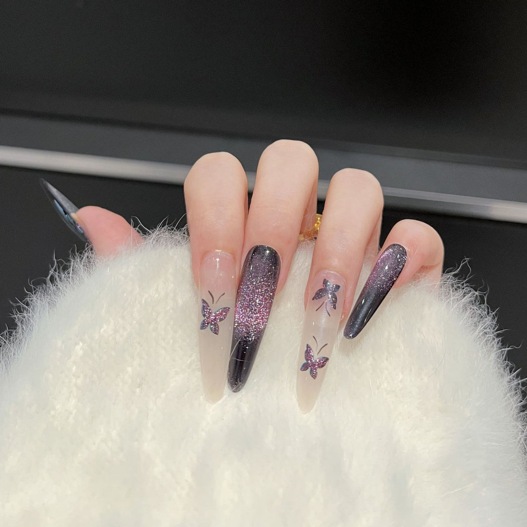Artistic Butterfly-Embellished Press-On Nail Art Set Kalsten