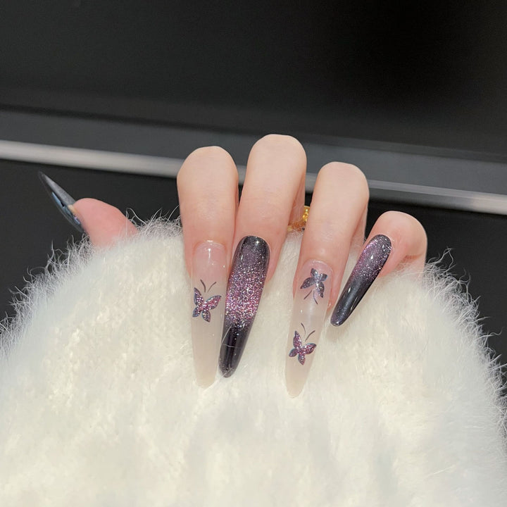 Artistic Butterfly-Embellished Press-On Nail Art Set Kalsten