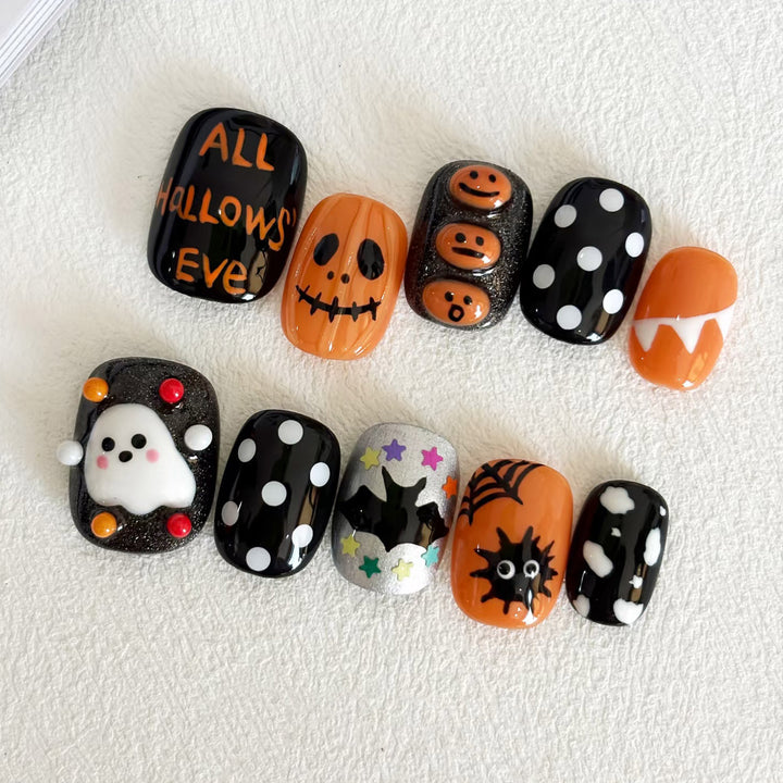 Themed Press-On Nail Set Featuring Halloween Motifs Kalsten