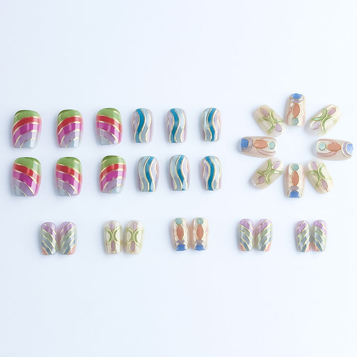 Artistic Press-On Nail Set with Gold Accents Kalsten