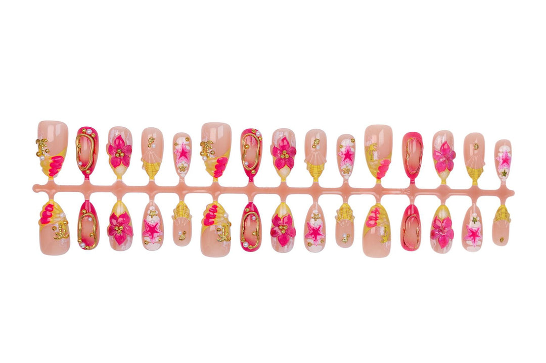 Artificial nail set with floral patterns and luxurious decorations Kalsten