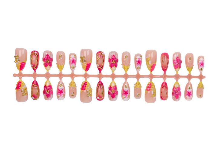 Artificial nail set with floral patterns and luxurious decorations Kalsten
