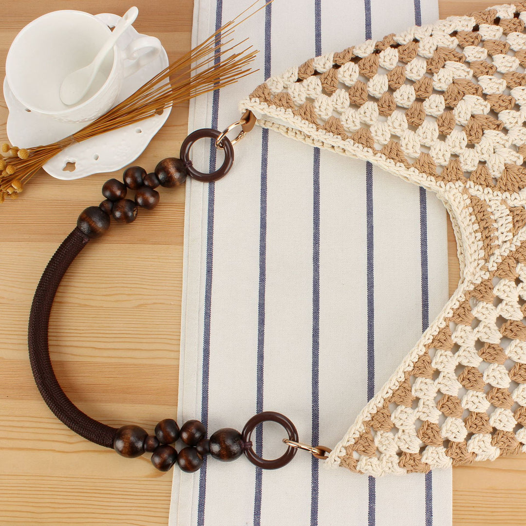 Handmade straw tote bag with elegant wooden handles Kalsten