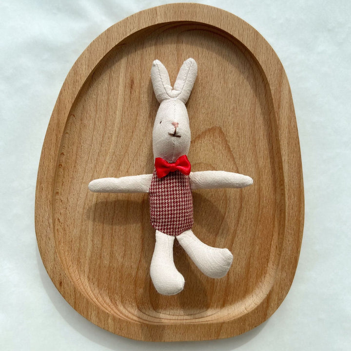 Hand-Sewn Linen Bunny Comforter Doll with Gingham Pocket Dress
