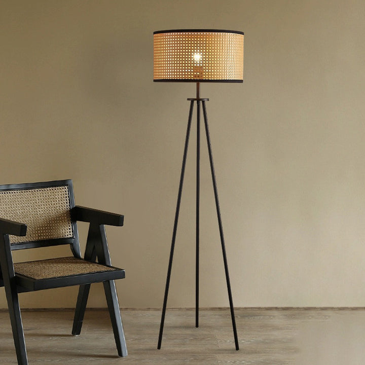 Tripod Floor Lamp with Woven Shade