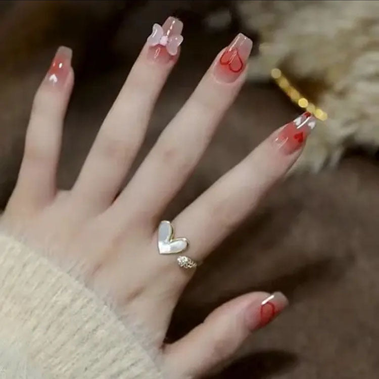 Decorative Press-On Nail Art Set with Heart and Butterfly Accents