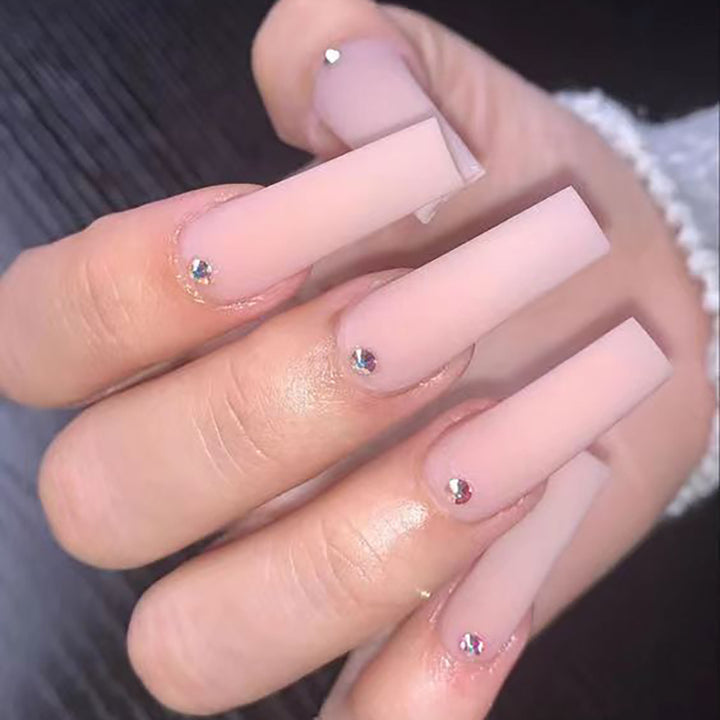 Long Matte Square Press-On Nails with Rhinestone Accents Kalsten