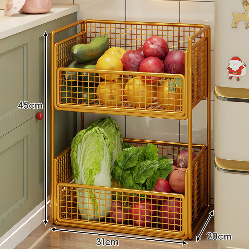 Two-Tier Metal Mesh Pantry and Countertop Produce Storage Rack with Deep Ventilated Baskets