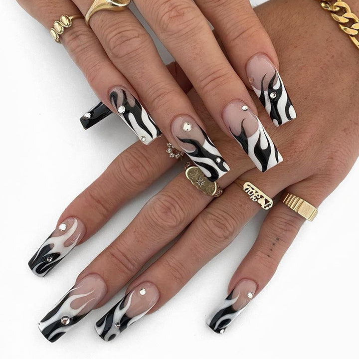 Artful Nail Extensions with Elegant Fire Pattern Kalsten