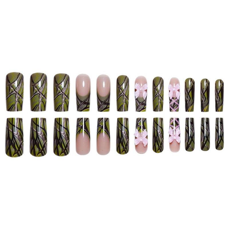 Decorative Long Press-On Nail Art with Bow Accents Kalsten