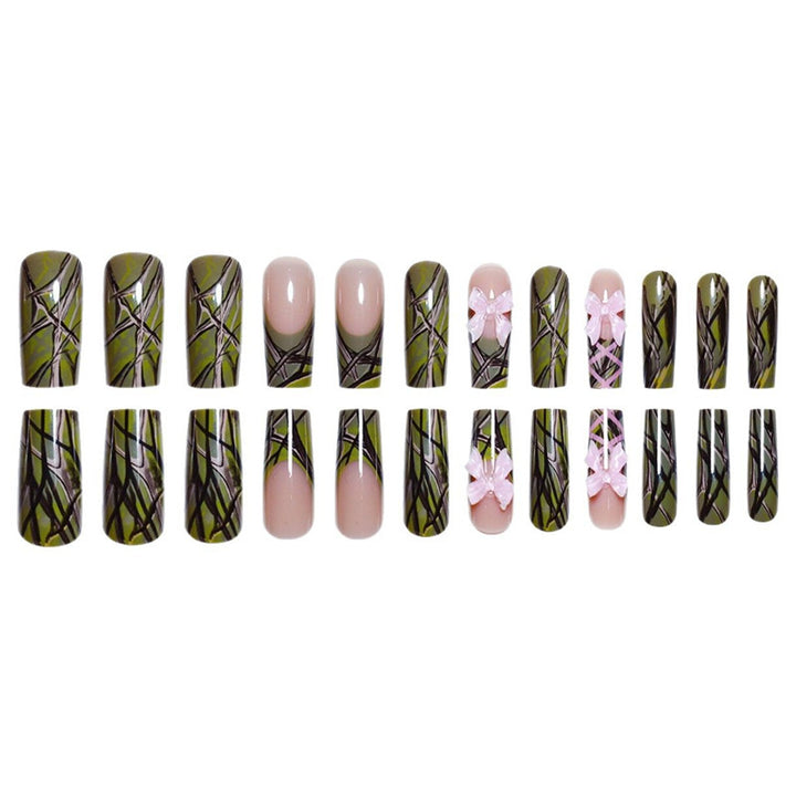 Decorative Long Press-On Nail Art with Bow Accents Kalsten