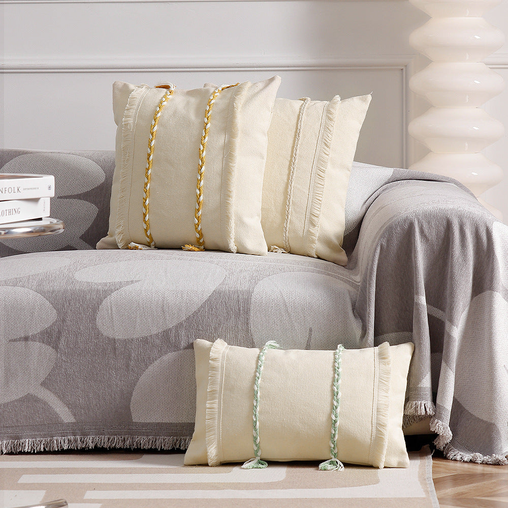 Decorative rectangular cotton cushion cover with woven trims and fringes Kalsten