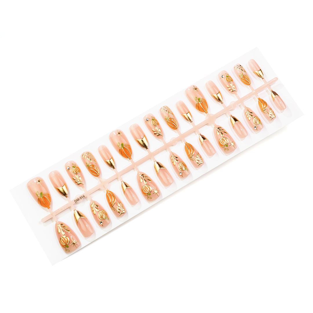Artistic Fall-Themed Press-On Nail Art Set