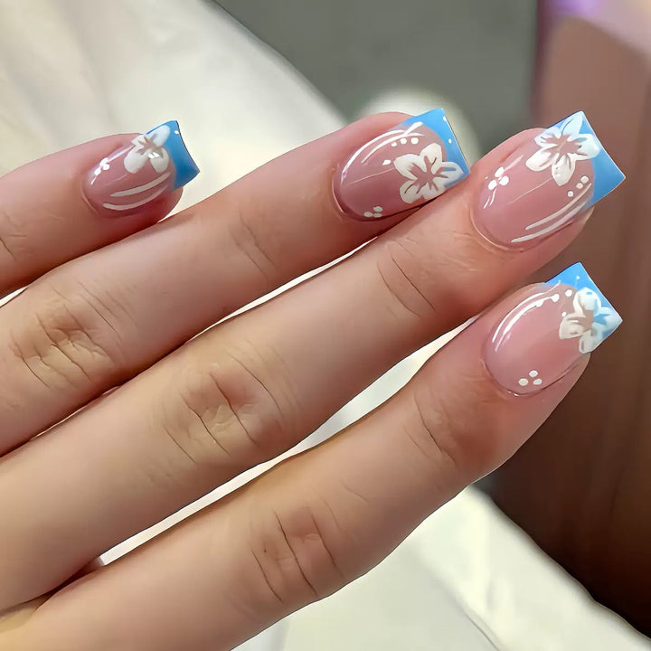Acrylic nail set with floral designs and elegant tips Kalsten