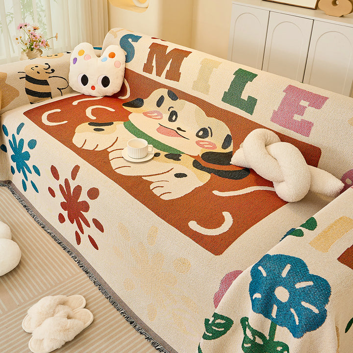 Playful Cartoon Print Sofa Throw Blanket