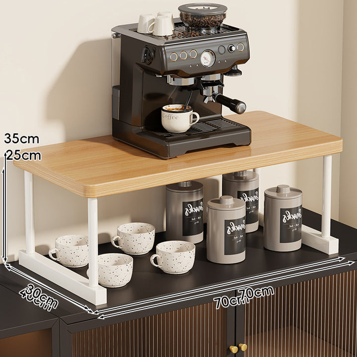 Two-Tier Countertop Coffee Station Shelf Riser with Walnut Top and Metal Frame