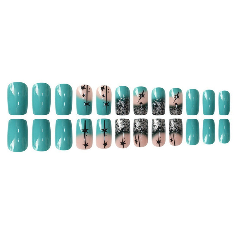 Artistic Gradient Press-On Nail Set with Star Design Kalsten