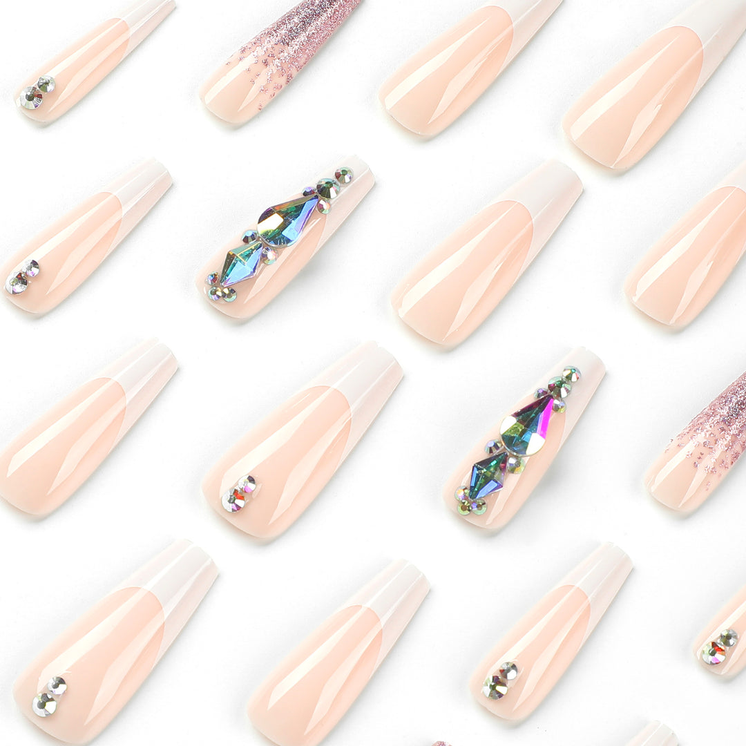 Artful Nail Extensions with Glitter and Rhinestone Accents Kalsten