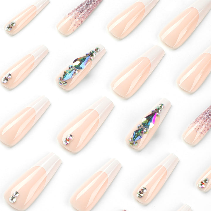 Artful Nail Extensions with Glitter and Rhinestone Accents Kalsten