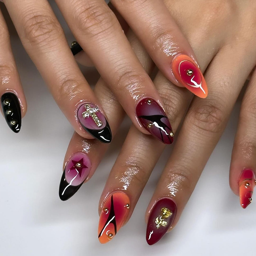 Artistic stiletto nails with creative designs Kalsten