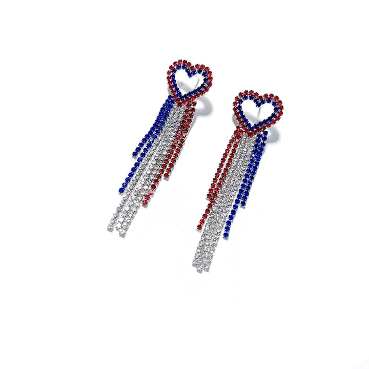 Ladies long sparkling crystal tassel earrings with geometric stud closure Kalsten