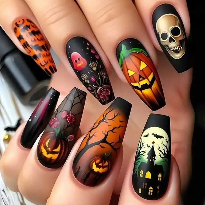 Artificial Nail Set with Colorful Flower Patterns Kalsten
