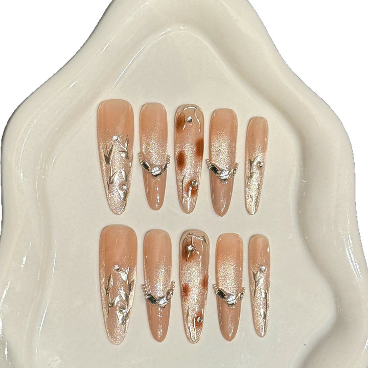 Artistic Stiletto Press-On Nail Art Set with Glitter and Rhinestone Accents