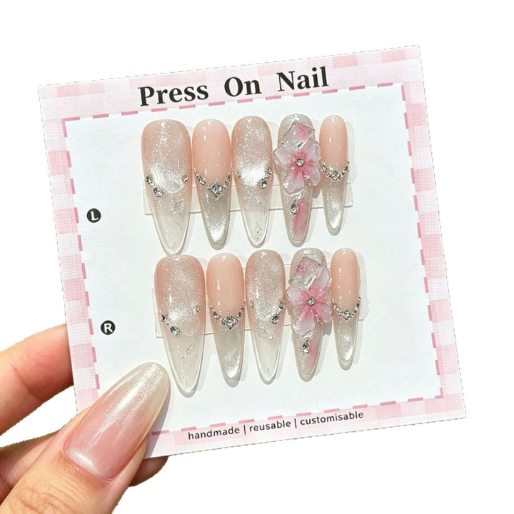Artistic Press-On Nail Art Set with Star and Floral Accents